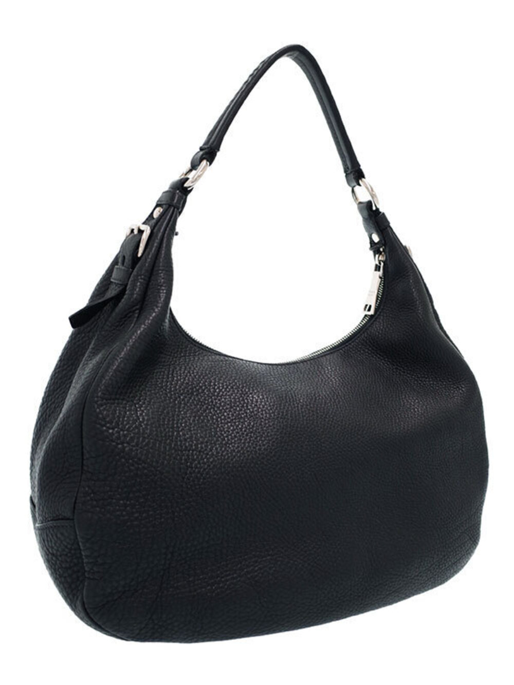 Prada Hobo Top Bag Shoulder Zip Vitello Black Daino Leather